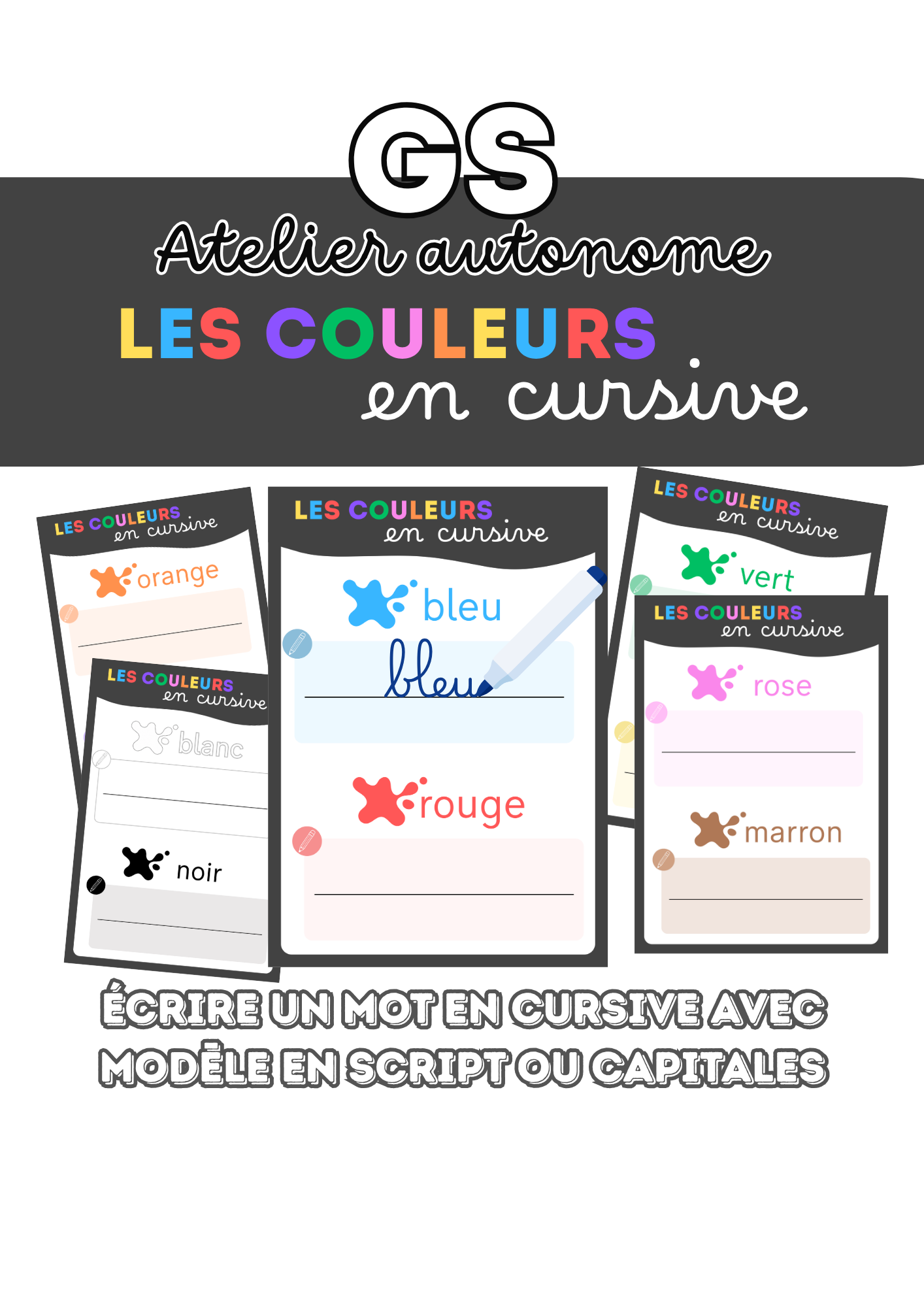Les couleurs en cursive - Atelier autonome GS