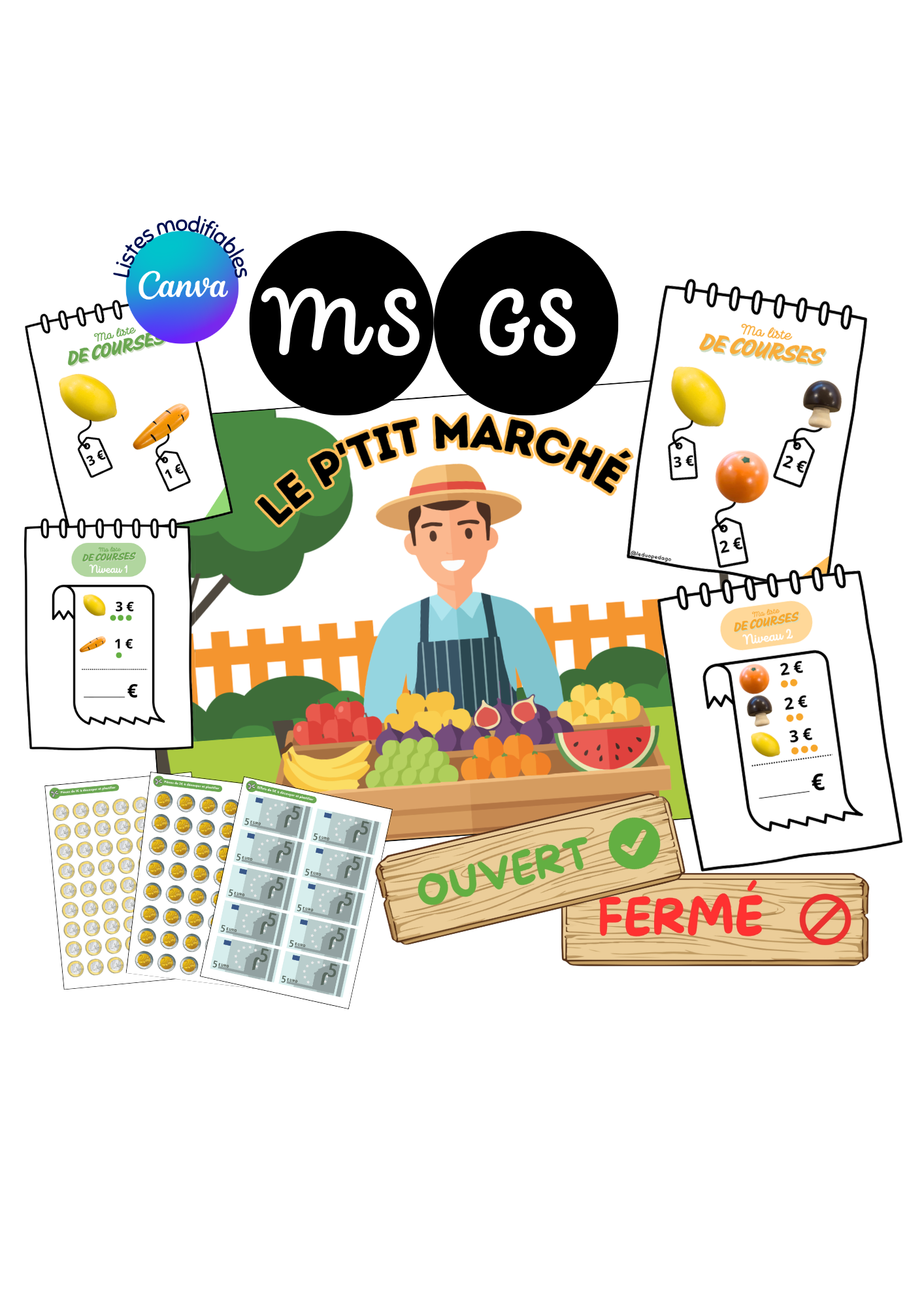 Le P'tit Marché | Atelier monnaie MS & GS | Calcul de petites sommes