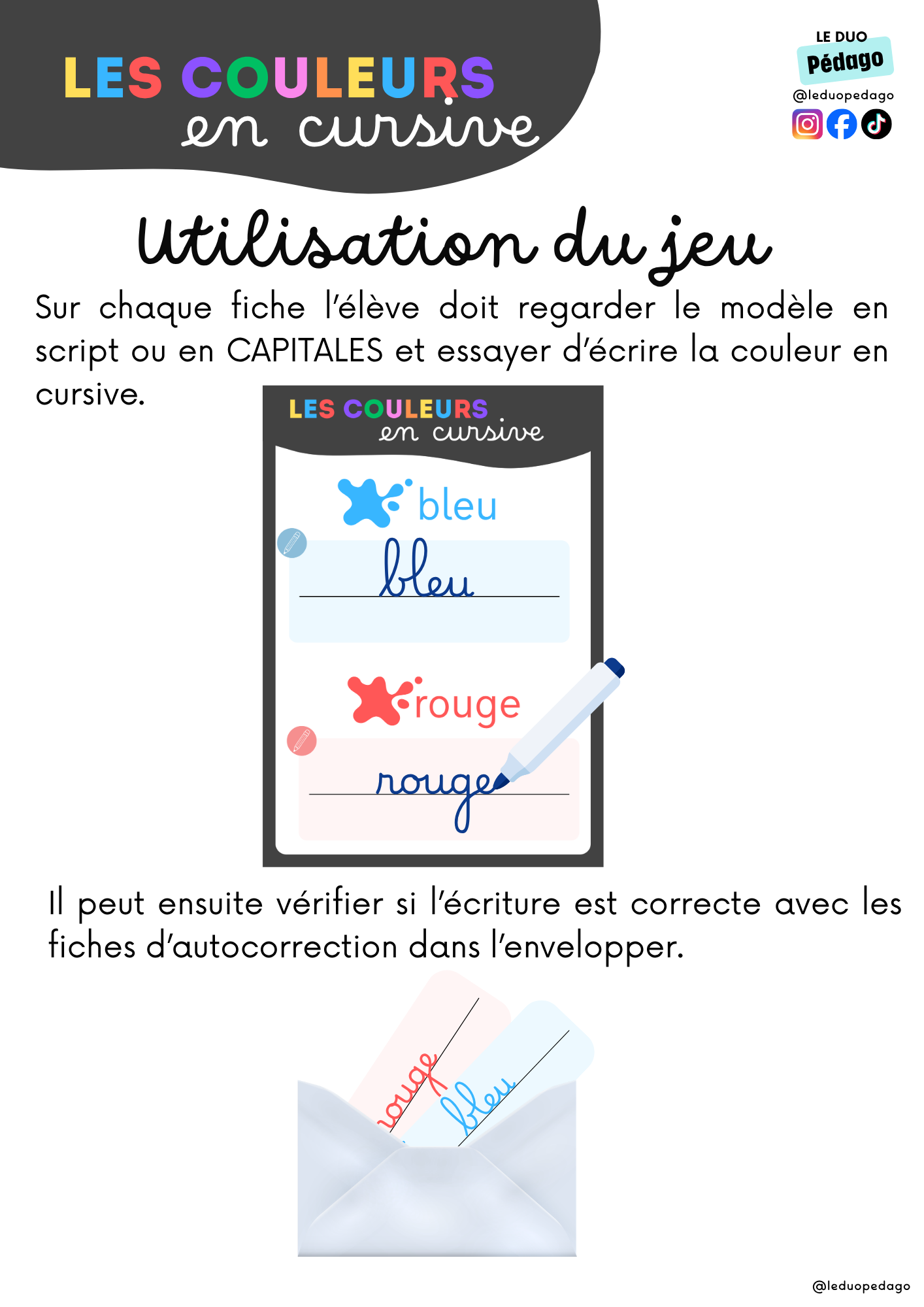 Les couleurs en cursive - Atelier autonome GS – Image 2