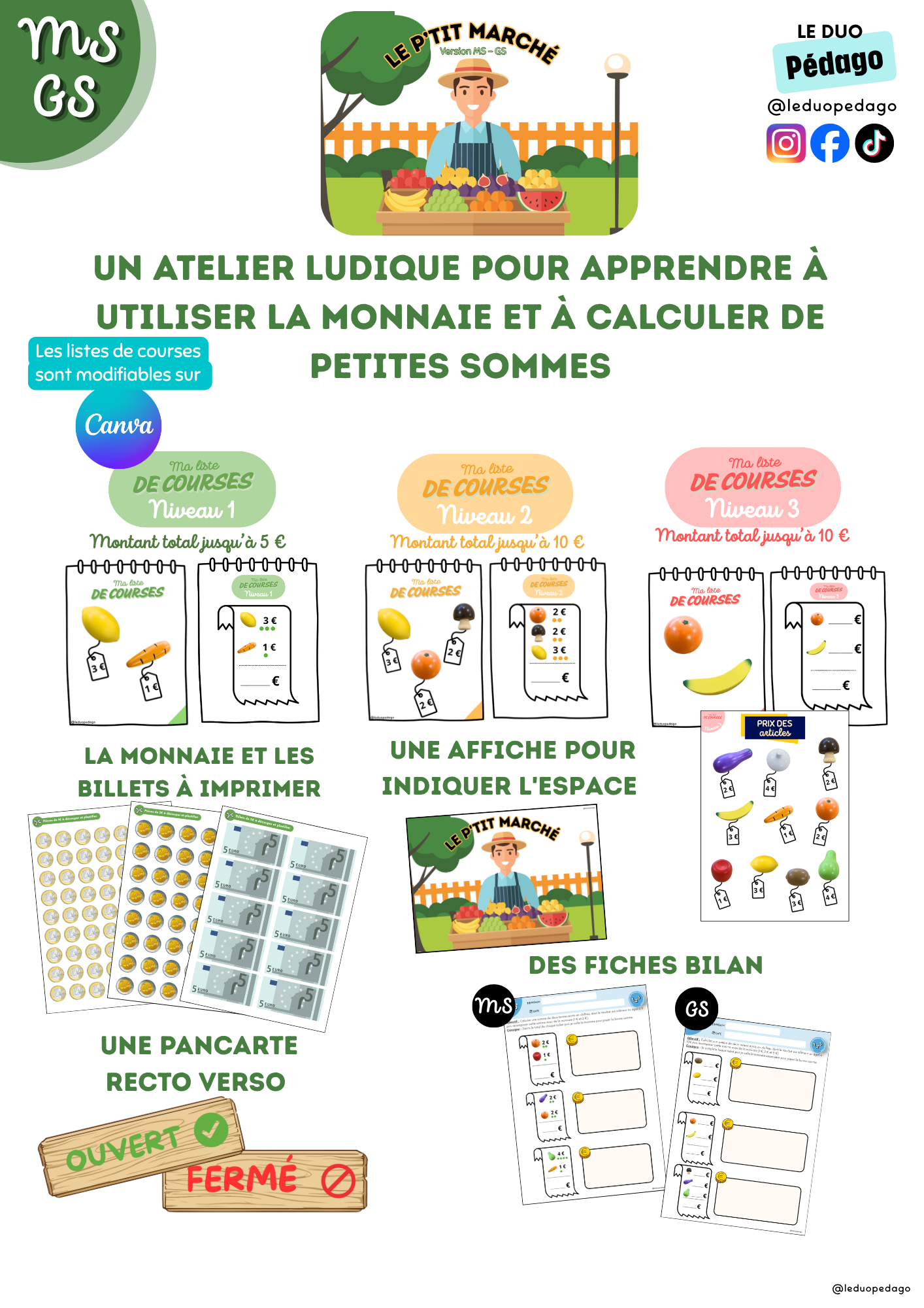 Le P'tit Marché | Atelier monnaie MS & GS | Calcul de petites sommes – Image 2