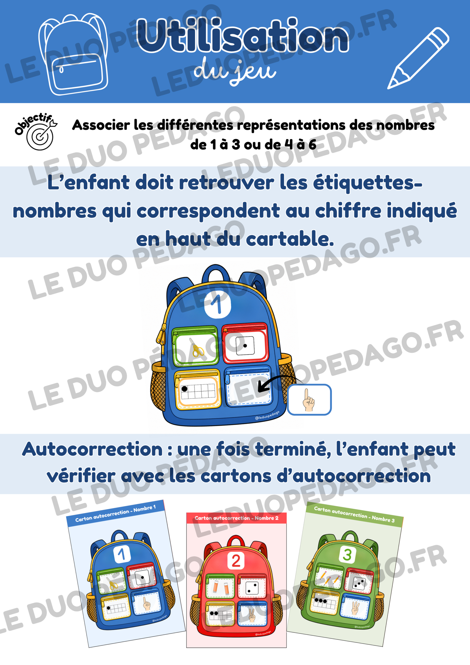 Les cartables des nombres – Atelier autonome PS, MS et GS – Image 2