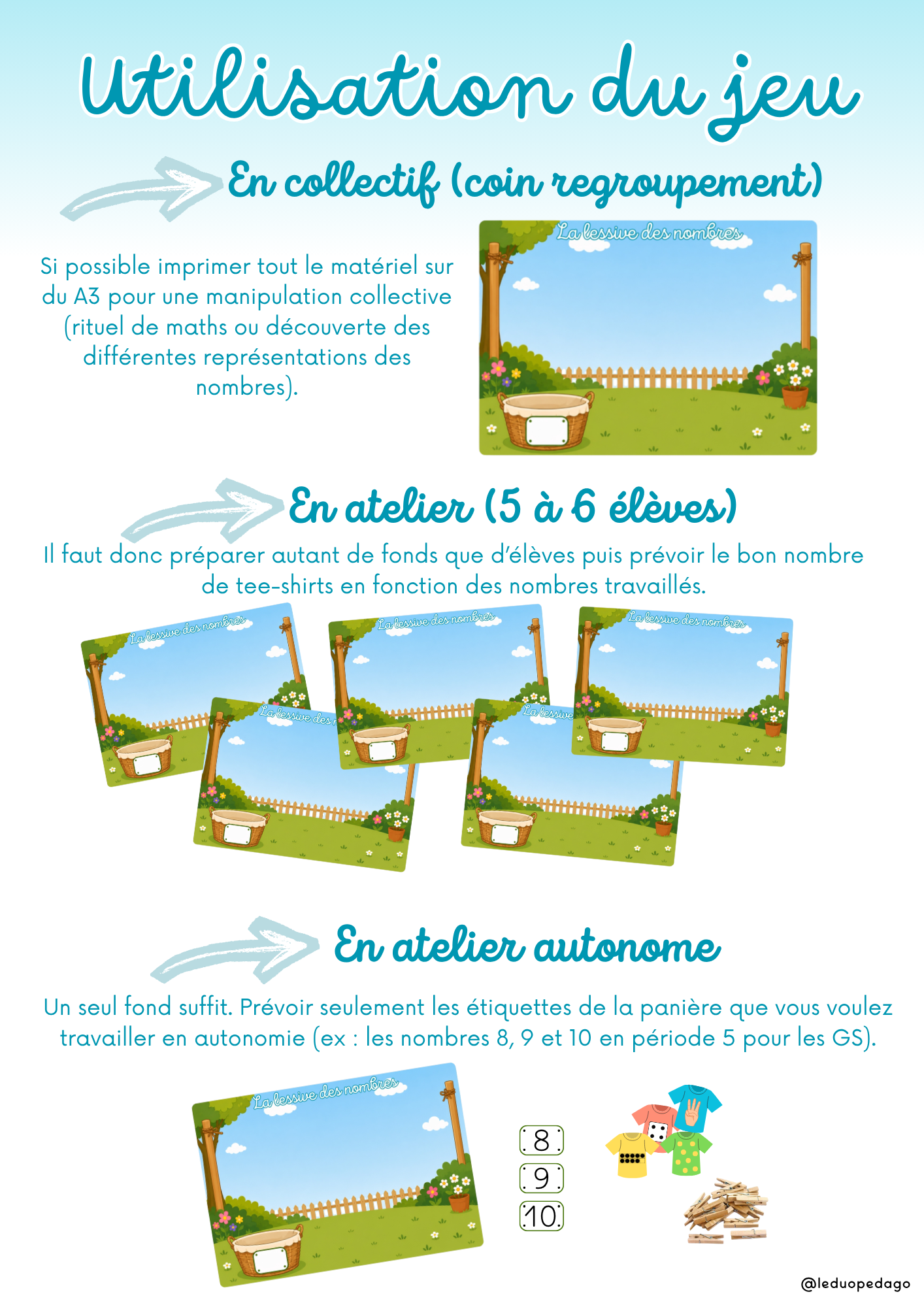 La lessive des nombres | Jeu des représentations des nombres 1 à 10 | PS MS GS – Image 4