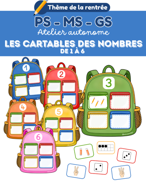 Les cartables des nombres – Atelier autonome PS, MS et GS