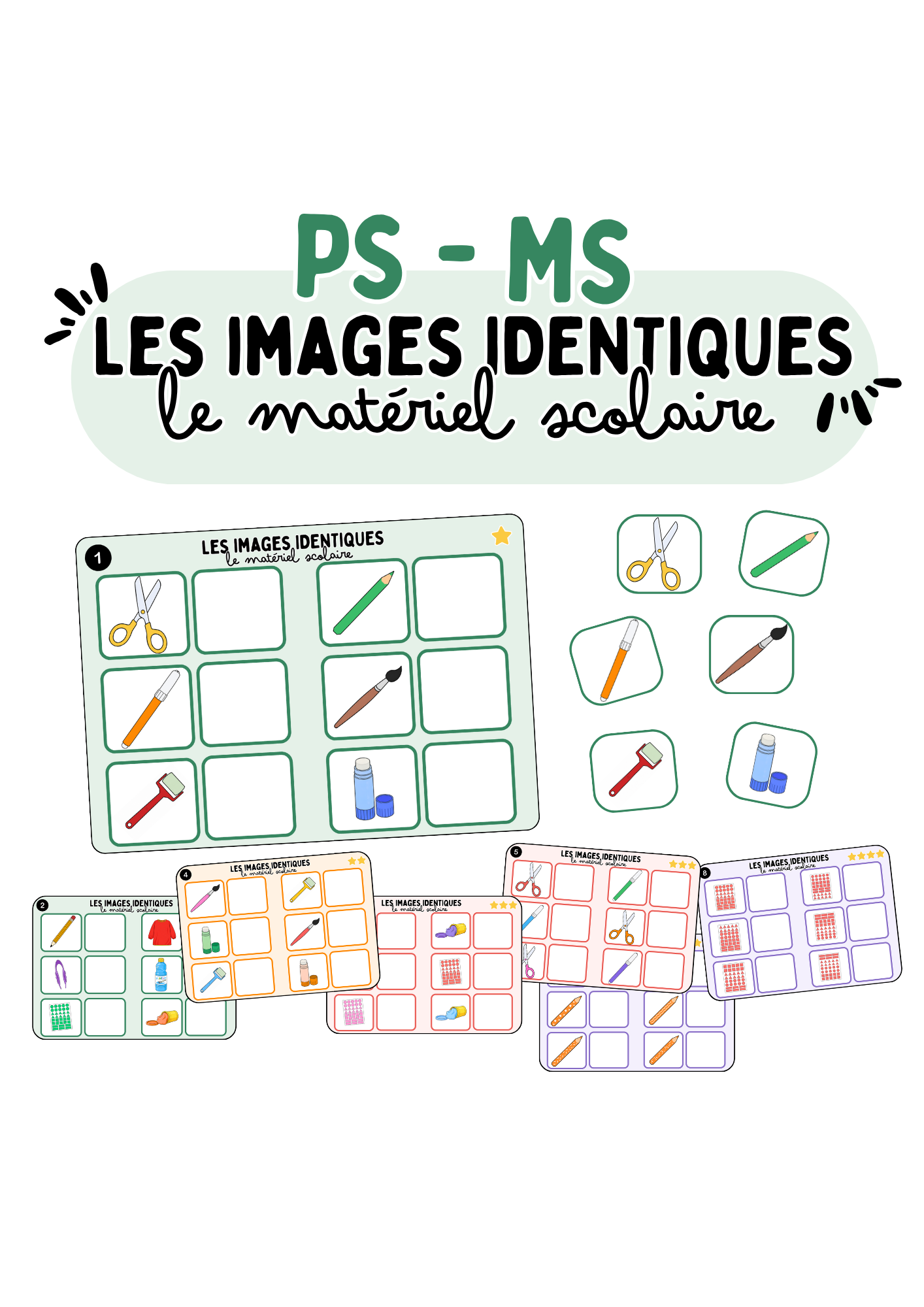 Les images identiques – Le matériel scolaire - PS/MS