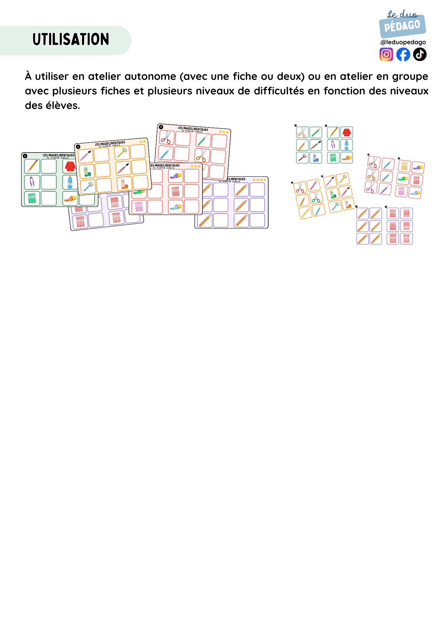 Les images identiques – Le matériel scolaire - PS/MS – Image 3